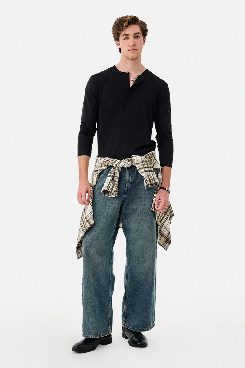 SNITCH Stretch Regular Fit Henley Collar T-Shirt